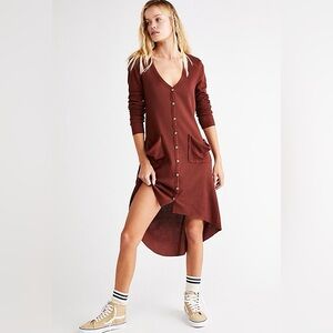 Free People Beach Ribbed Up Maxi Cardigan - Cherry Cola